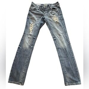 Decree Skinny Jeans Distressed‎ Embellished Sequin Patch Medium Wash Blue Size 5